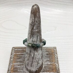 HANDCRAFTED Moss Agate Stretch Bead Ring